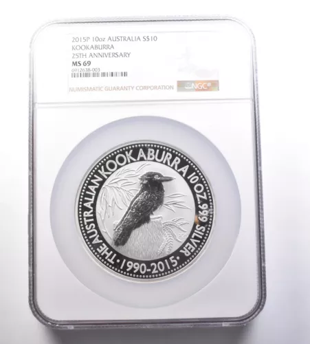 2015 P Australia $10 Silver Kookaburra 10 Oz 25th Anniversary MS69 NGC *9616