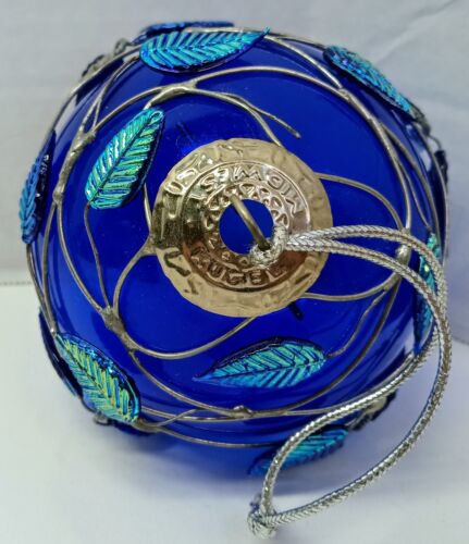 Grande sfera vintage Midwest vetro blu ornamento foglie vetro fiori finestra sfera - Foto 6 di 11