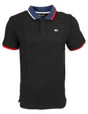 Image of Tommy Jeans Polo Mens Black Reg Flag Neck Polo Black DM15076