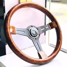 350mm 14'' Classic ABS Wooden Steering Wheel Aluminium 3 Spoke Universal 6-Bolt