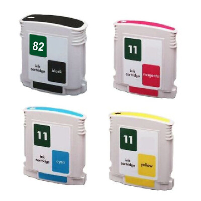 4 x Tinte Patronen für HP DesignJet 111 111Plus / 82 + 11 CH565A C4836A -C4838A