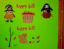 HALLOWEEN FALL OWLS, SQUIREL, FALL BASKET, WORDS ETC DIE CUT EMBELLISHMENPIECES