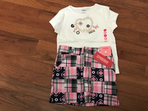 Gymboree Girls Smart Girls Rule Ivory Bracelet Top and Patchwork Skort 4 4T New