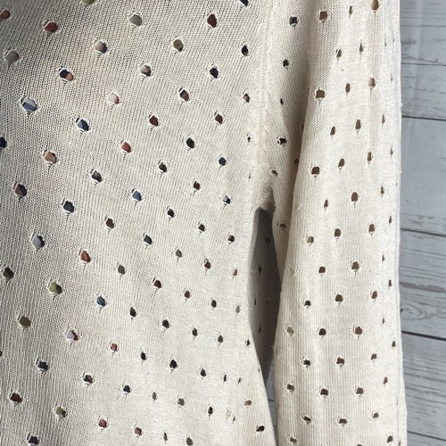 Adorable Layered Sweater Large Pale Pink Open Dot Knit Silky Floral Underlay Top - Picture 6 of 11