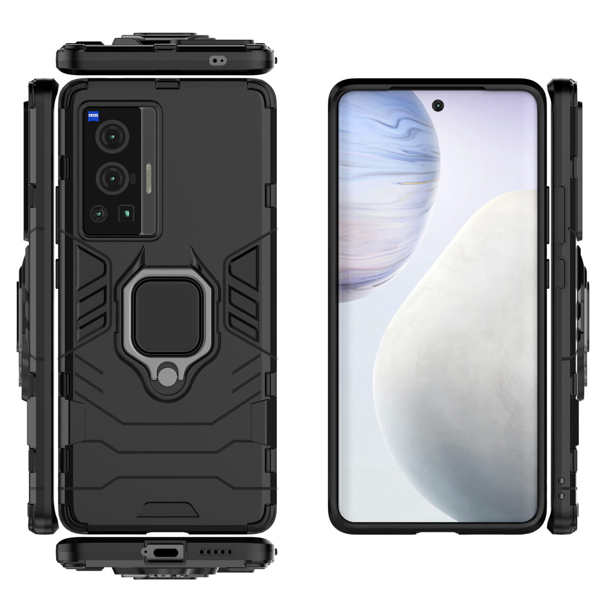 Custodia 3in1 Vivo X70 Pro+ Con Anello Metallico E Vetro – Resistente Agli Urti