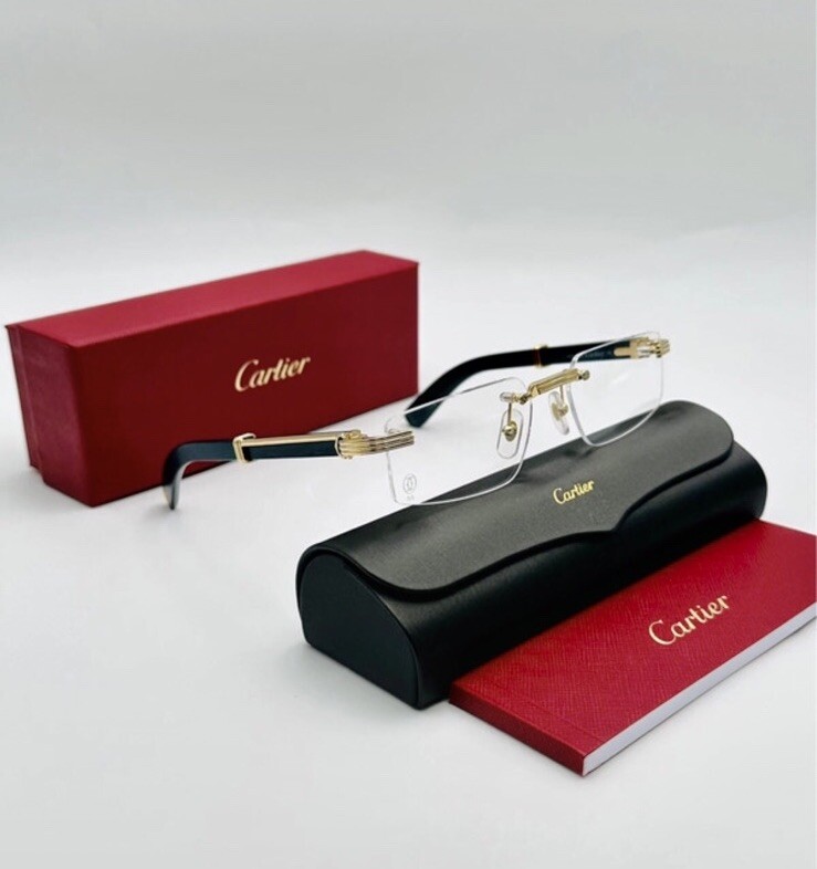 新品未使用　希少Cartier Wood box Anthracite Grey CARTIER New Eyeglasses Half Rim Silver CT01080 005 52 20 140