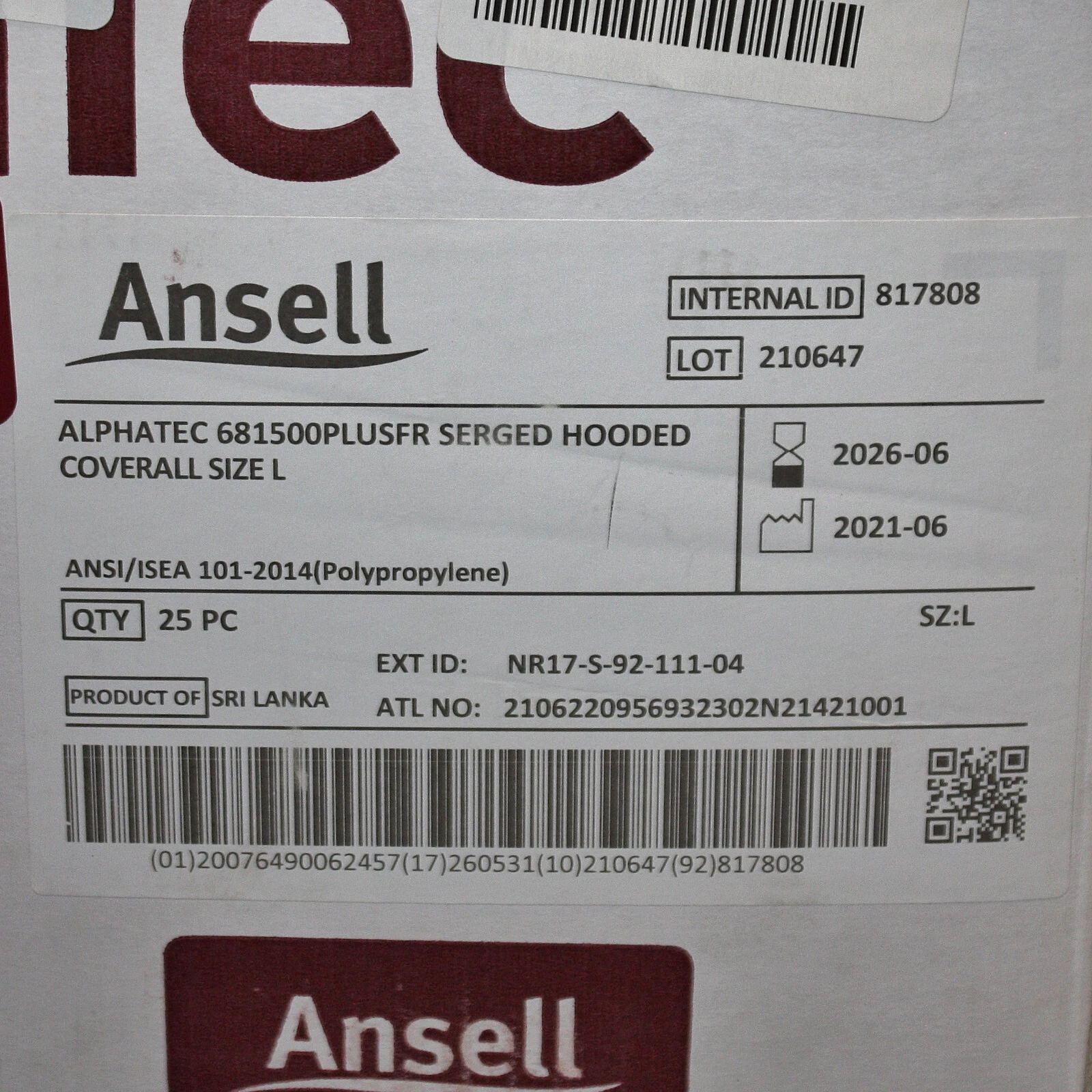 (25) Ansell AlphaTec Hooded Coveralls NR17-S-92-111-04, Size L / Large, Zipper - product detail image 5