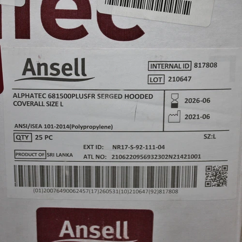 (25) Ansell AlphaTec Hooded Coveralls NR17-S-92-111-04, Size L / Large, Zipper image 5