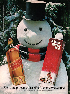 Johnny Walker Red Scotch Whiskey 1974 Vintage Color Holiday Print Ad