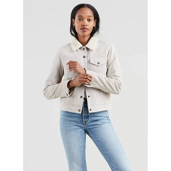 Levi s Suede Sherpa Trucker Jacket Genuine Goat Leather Pumice