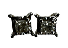 Solid 10K White Gold 2.75mm Square Cut Diamond Stud Earrings