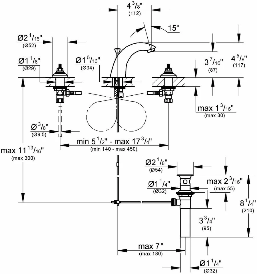 Кран для ванной GROHE 20 121 EN1 Arden разнесенный низкая дуга матовый никель - Изображение 2 из 2