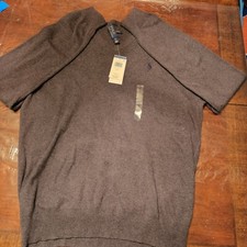 NWT POLO RALPH LAUREN MENS CHARCOAL GREY PIMA COTTON V-NECK SWEATER PONY L 65