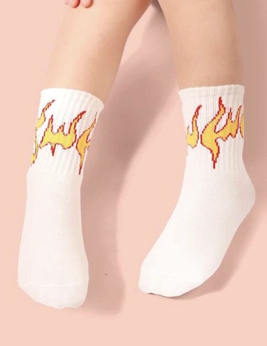 Boys Kids Fire Flame Sports Crew Socks,Street Hip Hop Urban Style Skater Trendy - Picture 9 of 20