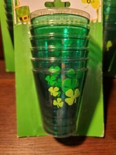 NEW ST PATRICK'S DAY 24 PLASTIC SHOT GLASSES GREEN W SHAMROCK MOTIF 2.3 FL OZ