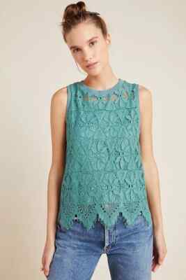 Anthropologie Kristen Lace Top Blouse Tank Blue Tassel NWT M $78