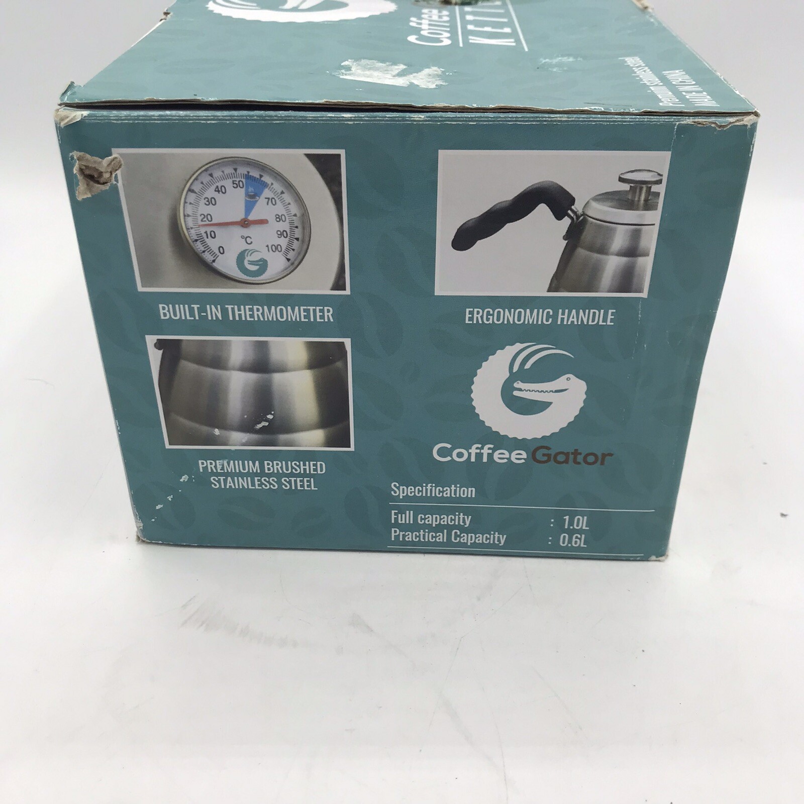 Coffee Gator Gooseneck Water Kettle Built-in Thermometer 1 Litre Stove Top Pour