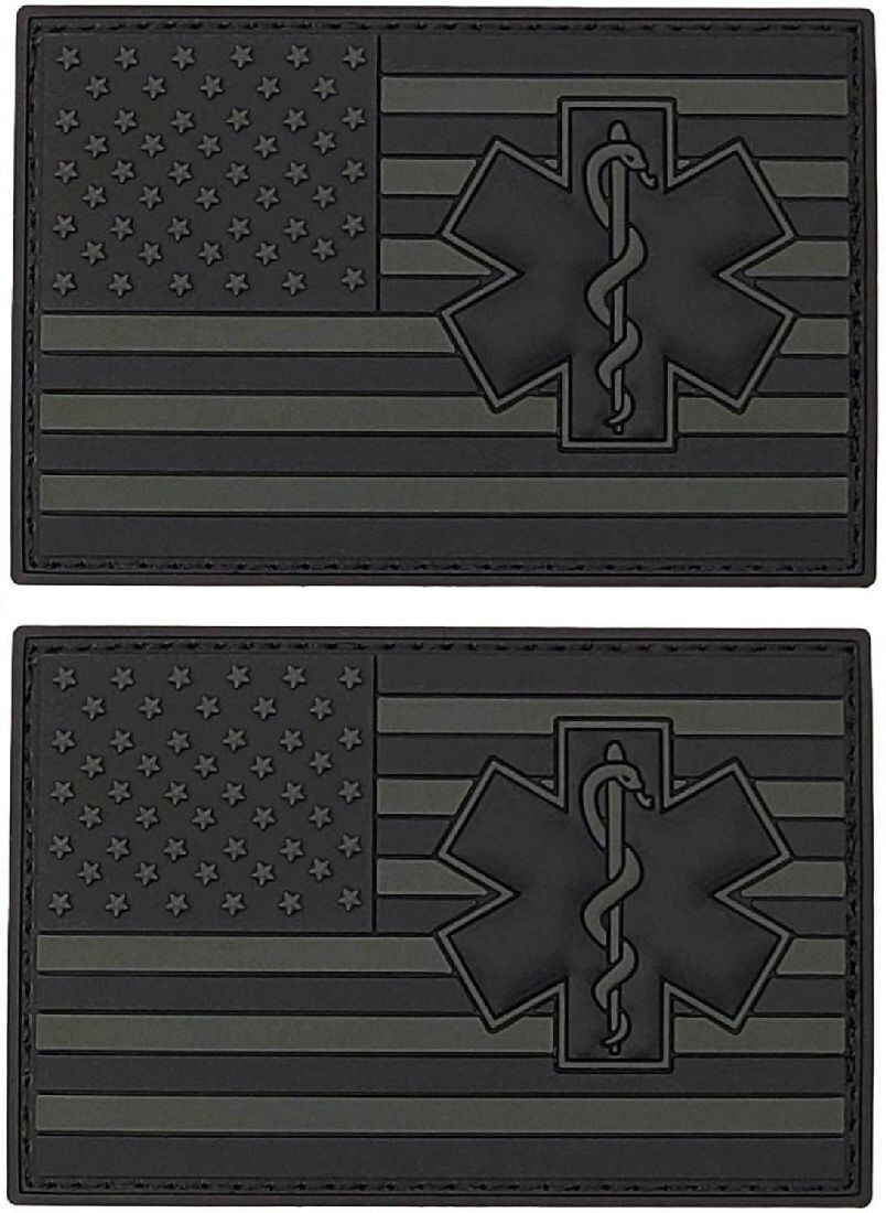 Medic EMT EMS Paramedic USA Flag PVC RUBBER PATCH | 2PC PVC HOOK BACKING 3"x2"