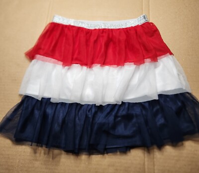 Patriotic Girls Tulle Tutu Skirt Size L 10-12 Red White Blue Way To Celebrate