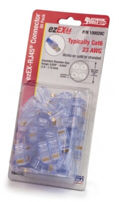 25-Pack ezEX-RJ45 CAT 6 6A 5e Connectors, External Ground Platinum Tools 100025C