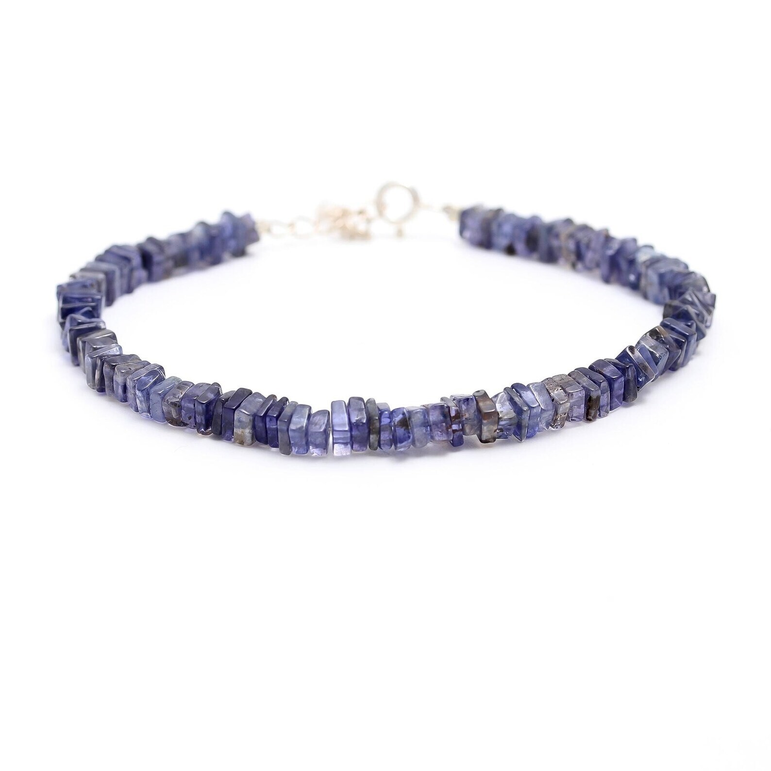 925 Sterling Silver Iolite Square Beads Bracelet 5-6MM 7 Inch