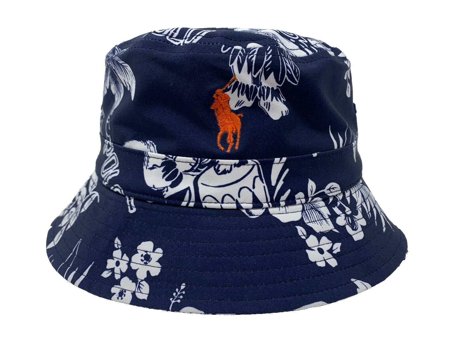 NUOVA POLO Ralph Lauren [S M] Cappello a secchio tropicale da uomo grande pony cappello blu navy arancione