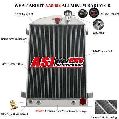 4-ROW Aluminum Radiator FOR 1935-1936 Ford Model A 28'' Stock Height Chevy V8