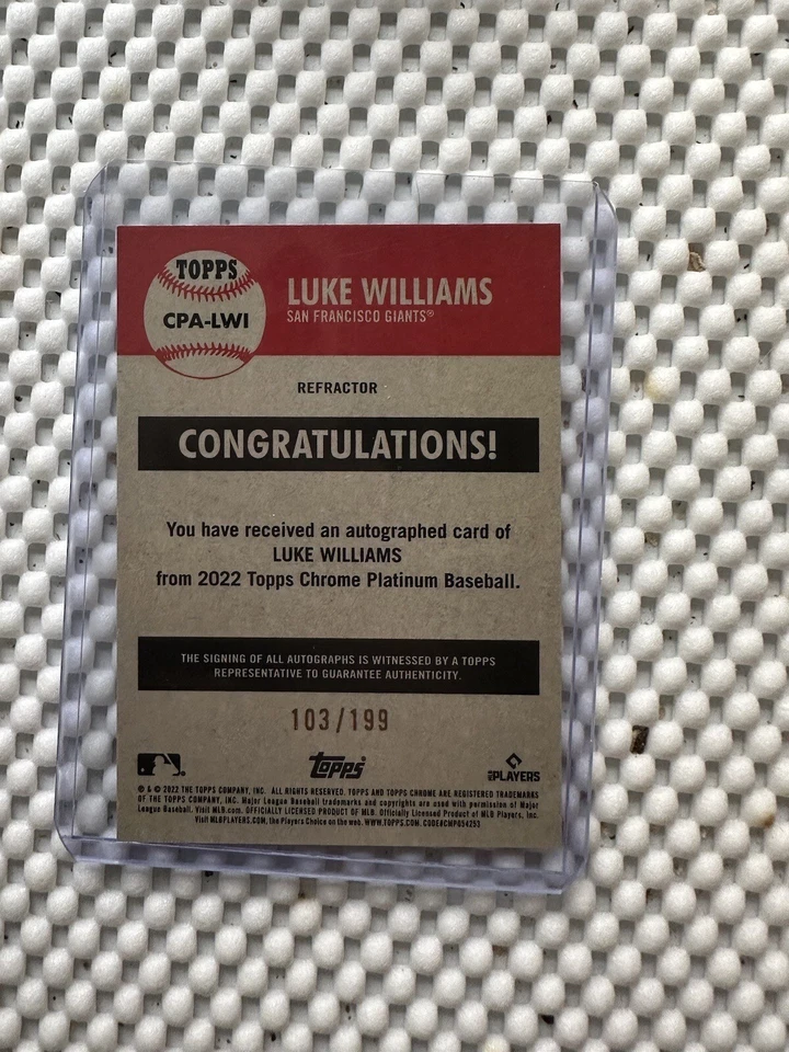 2022 Topps Chrome Platinum Anniversary Luke Williams 103/199 Autograph CPA-LWI - Image 3 of 3