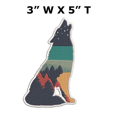 Wolf Moon Stars Embroidered Patch Iron-On Applique Nature Wildlife Souvenir Gift