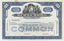 Burns Bros. Stock Certificate.