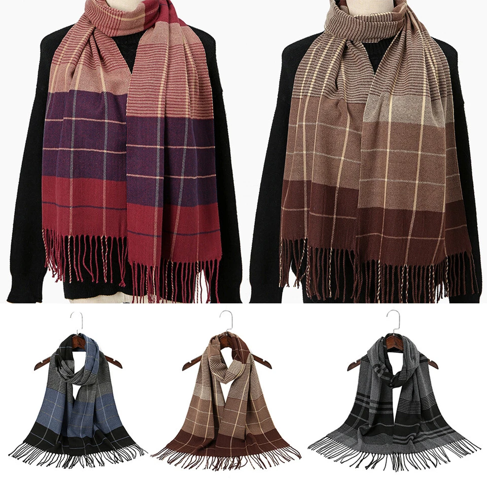 Women Winter Plaid Scarf Soft Fluffy Thick Warm Pashmina Shawl Tassel Scarves v - Image 3 of 4
