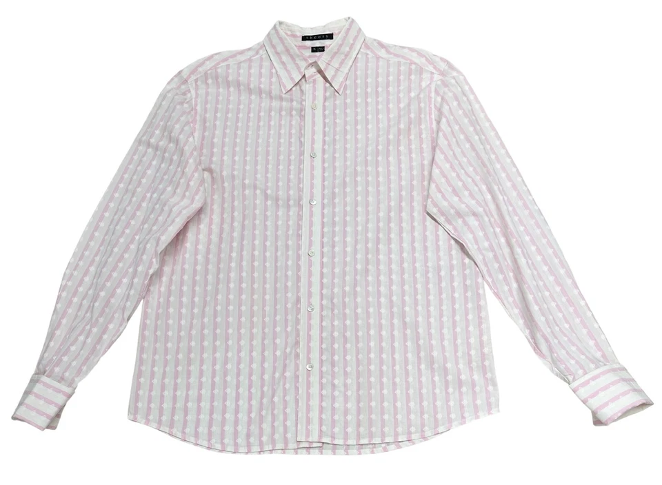 Camisa Theory Para Hombres Rosa y Blanco Abotonada Rayas L-S Puño Francés Talla XL Foto 4 de 4