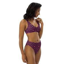 Maroon Purple Leopard Print Recycled high-waisted bikini