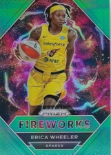 2021 Panini Prizm WNBA Fireworks Insert Green Refractor #15 Erica Wheeler