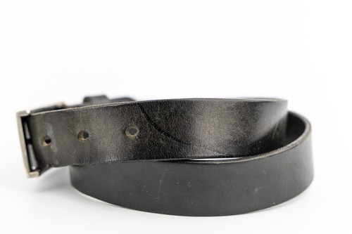 Black Genuine Thick Leather Belt With Patina Finish Square Buckle 28"-30" XS/S - Picture 5 of 6