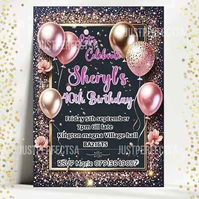 JUSTPERFECTSA Modern Personalised Birthday Invitations 13th 16th 18th 21st 30th 40th 50th