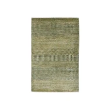 2'x3' Brown Hand Knotted Wool with Silk Modern Grass Design Mat Small Rug G76486