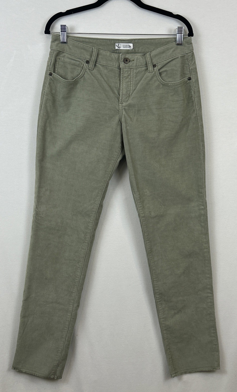 Carve Designs Carson Mid Rise Corduroy Pants Women’s Sz 2 Sage Green Raw Hem 130