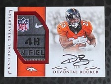 Devontae Booker 2016 Panini National Treasures NIKE NFL LAUNDRY TAG # /5 Rc Auto