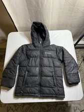 Columbia Boy  s Pike Lake II Hooded Puffer Jacket S 8 Omni-Heat Insulated Black
