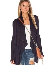 Velvet By Graham & Spencer Bertha Waffle Knit Draped Cardigan Size XS Navy USA