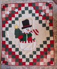 Vintage 1998 C F Enterprises Snowman Christmas Handmade Quilt Throw 50" x 60"