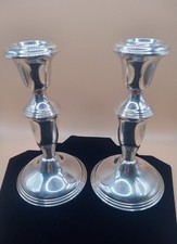 Pair Sterling Weighted Candle Holder Atkins 6 Inches Tall Vintage Excellent