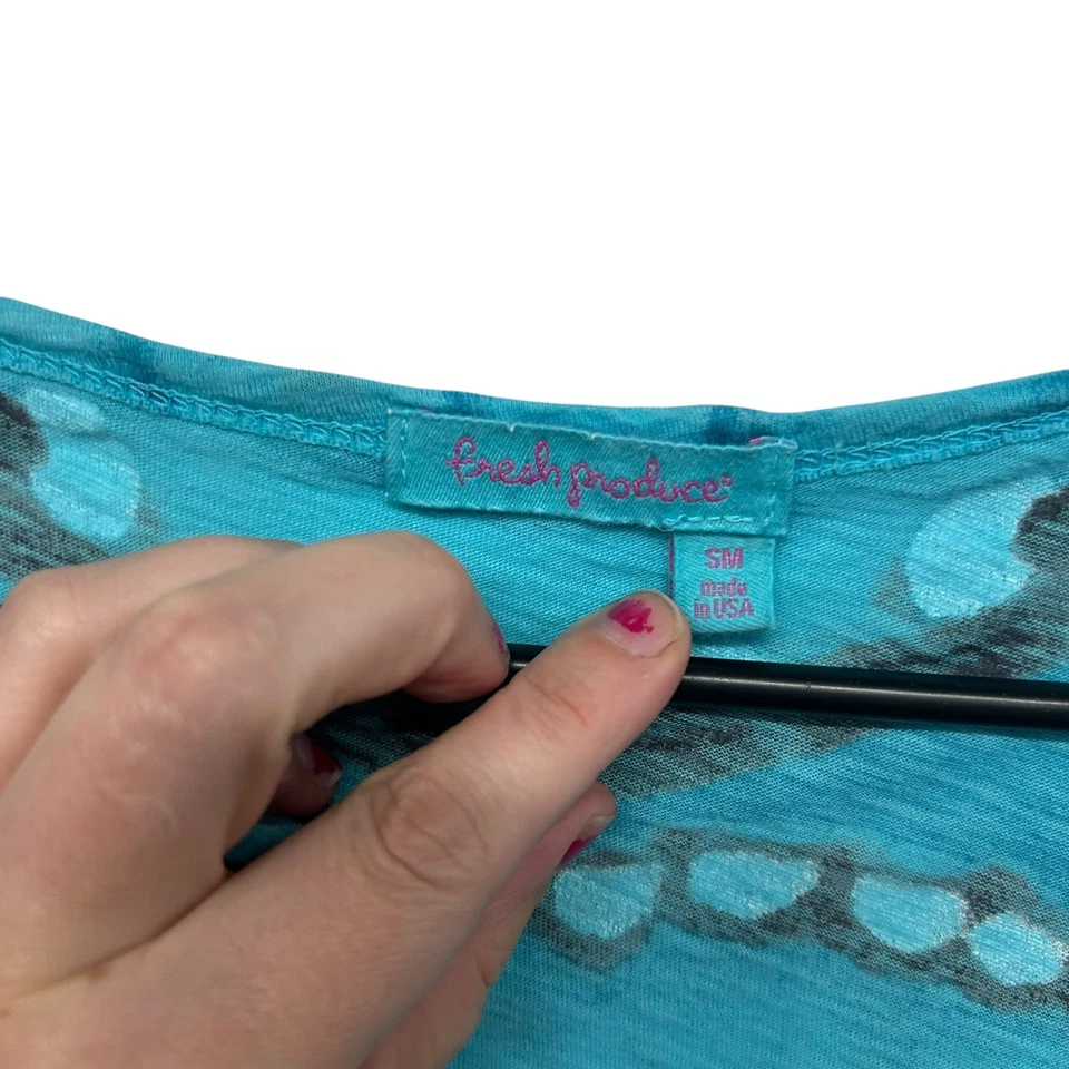 Camiseta Algodón Estampado Abstracto S Turquesa Cuello Redondo Informal Travelcore Hecha en EE. UU. Foto 4 de 4