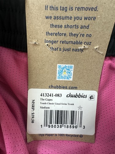 Chubbies Swim Trunks Youth M Black Classic The Capes Lined Swim Draw String NWT - Picture 12 of 23