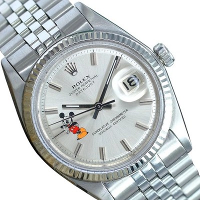 Rolex Datejust Gold Steel Silver Mickey Dial Fluted Bezel 36mm Watch 1601