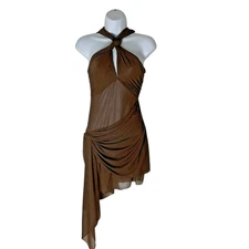 Ronny Kobo Izel Dress Cocktail Mini Sheer Brown Size Small *READ FLAW*