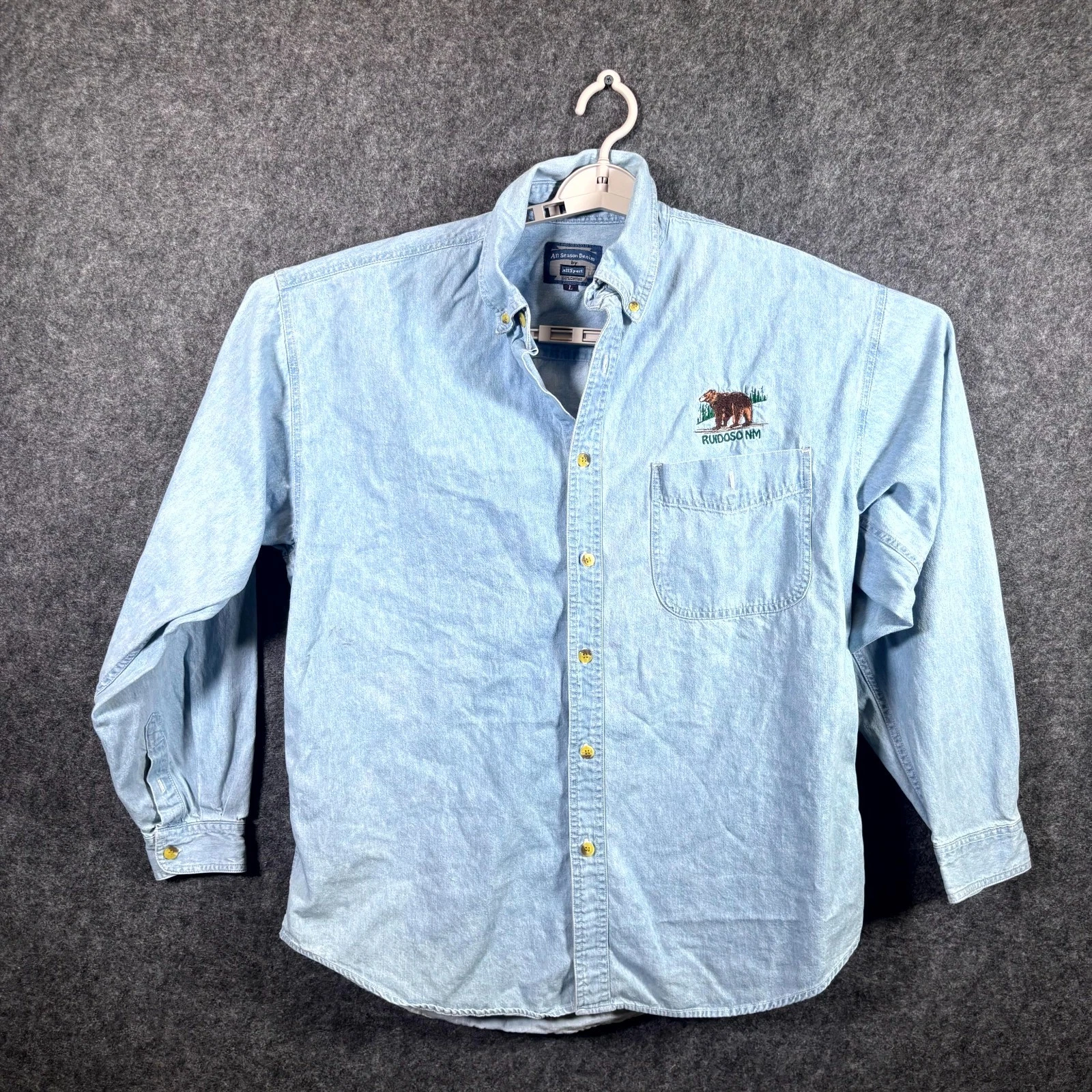 AllSport Ruidoso Button-Down Shirt Mens L Blue Cotton Camping Hiking Long Sleeve