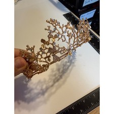 Gold Butterfly Branch Tiara Rhinestone Coral Nature Inspired Crown Headpiece