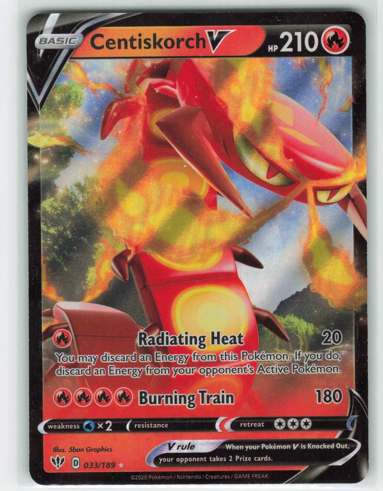 2020 Pokemon, Darkness Ablaze, #33/189 Centiskorch V, Holo Ultra Rare NM